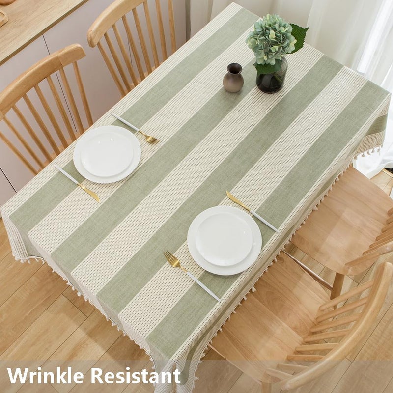 TruDelve Cotton Rectangle Tablecloth Sage Green Striped Tablecloths Outdoor Table Cloth Rectangle Table Cloth Tablecloths for Rectangle Tables (70"x55", Green) - Image 2